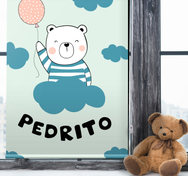 Rollo fenster baby bär mit ballon und namen - TenStickers