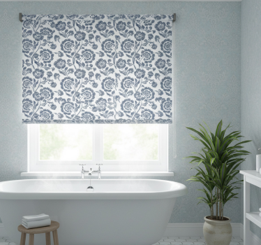 Rollo fenster badezimmer blaue blumen weißer hintergrund - TenStickers