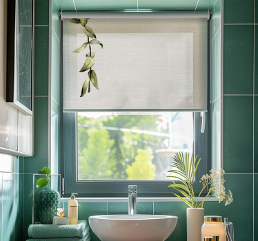 Rollo Fenster Badezimmer weißes Leinenimitat und Blätterzweig - TenStickers