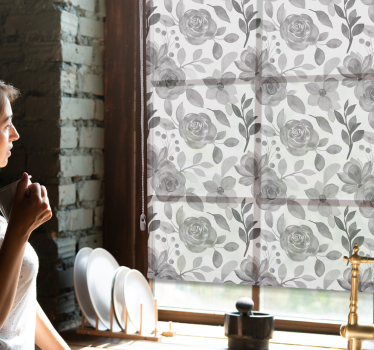 Rollo fenster blumen elegante graue blumen - TenStickers