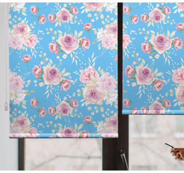 Rollo Fenster Blumen blaues rosenmuster - TenStickers