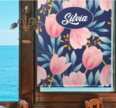 Rollo fenster blumen und pflanzen im pinken blumendesign - TenStickers
