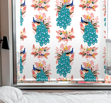 Rollo Fenster Blumen und Pflanzen pfauen zwischen blumen - TenStickers