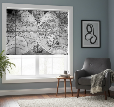 Rollo fenster grau mit schwarz-weiß-weltkarte - TenStickers