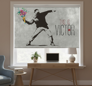 Rollo fenster grau personalisierter banksy blumenstrauß - TenStickers