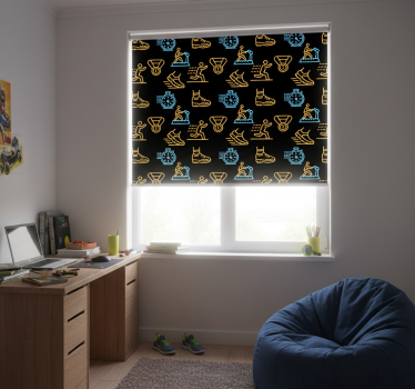 Rollo fenster jugendzimmer mit leuchtenden icons auf schwarz - TenStickers