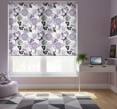 Rollo fenster jugendzimmer mit lila schwarzen blumenmuster - TenStickers