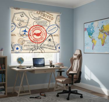 Rollo fenster jugendzimmer mit reisestempeln - TenStickers