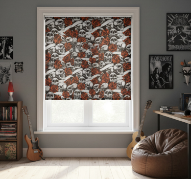 Rollo fenster jugendzimmer totenköpfe und rosen - TenStickers
