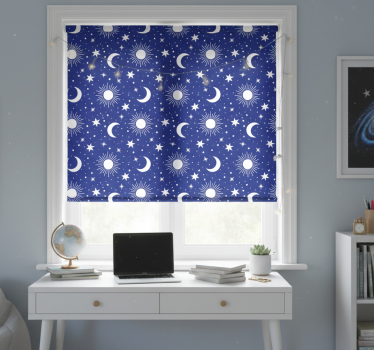 Rollo fenster jugendzimmer weiße sterne und monde auf blauem - TenStickers