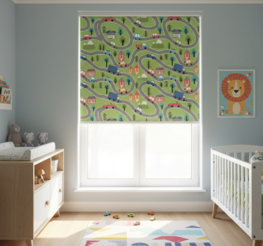 Rollo fenster kinderzimmer bunte straße mit rennwagen - TenStickers