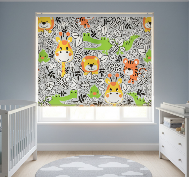 Rollo fenster kinderzimmer dschungelfreunde grau - TenStickers