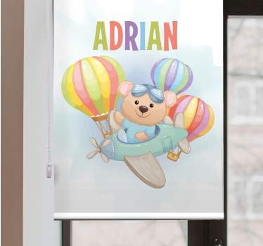 Rollo Fenster Kinderzimmer bär im flugzeug mit namen - TenStickers
