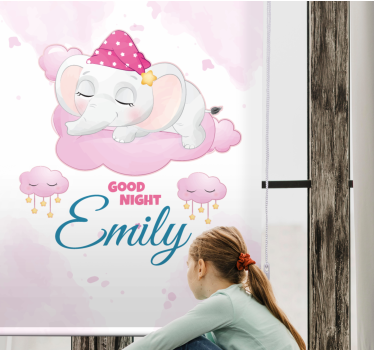 Rollo Fenster Kinderzimmer schlafender elefant mit namen - TenStickers