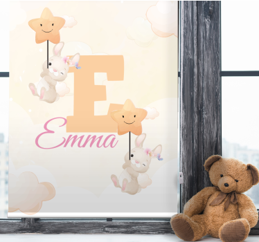 Rollo Fenster Kinderzimmer hasen mit sternen mit namen - TenStickers