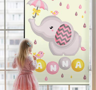 Rollo fenster kinderzimmer elefant mit name und regenschirm - TenStickers