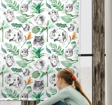 Rollo Fenster Kinderzimmer grüne dschungeltiere - TenStickers