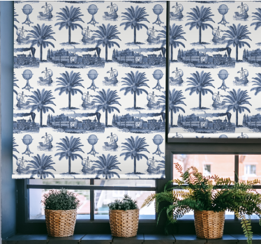 Rollo Fenster Vintagemuster blaue palmenszene - TenStickers