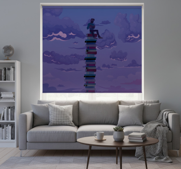 Rollo wohnzimmer mit buchturm-illustration - TenStickers