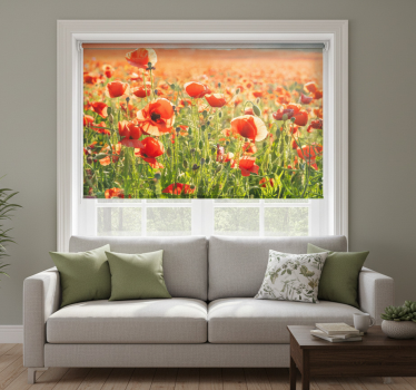Rollo wohnzimmer mit roten mohnblumen im feld - TenStickers