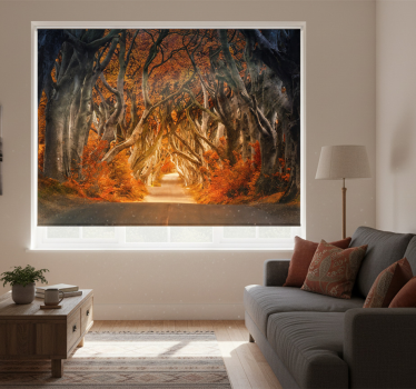 Rollo wohnzimmer mit schöner aussicht vom waldweg - TenStickers