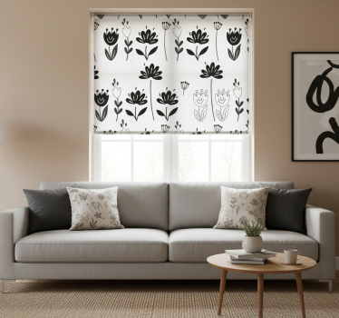 Rollo wohnzimmer mit schwarz-weißen blumen - TenStickers