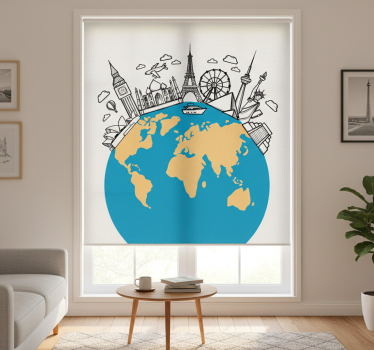 Rollo wohnzimmer mit weltkarten-icon motiven - TenStickers