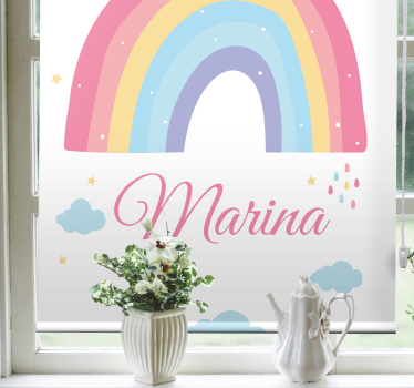 Rollo Fenster Kinderzimmer Pastell Regenbogen mit Namen - TenStickers