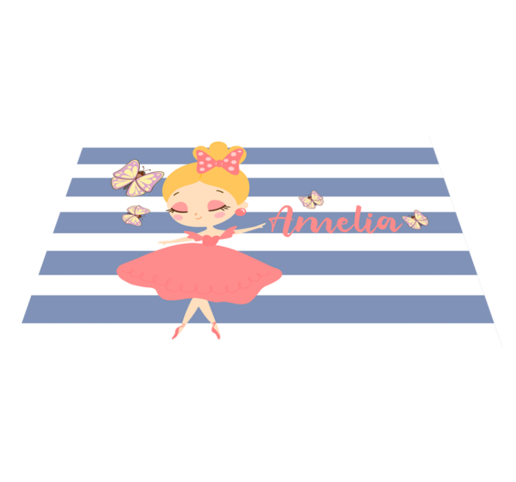 Tischset mit Namen Prinzessin mit rosa kleid und schmetterlingen - TenStickers