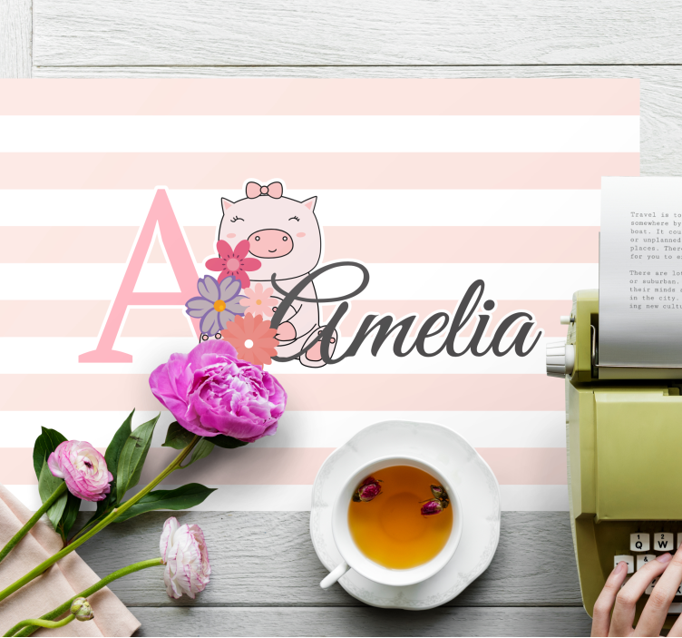 Tischset Kinder Süße tiere schweinchen mit Namen - TenStickers