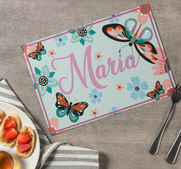 Platzset Blumen und Schmetterlinge mit Namen - TenStickers