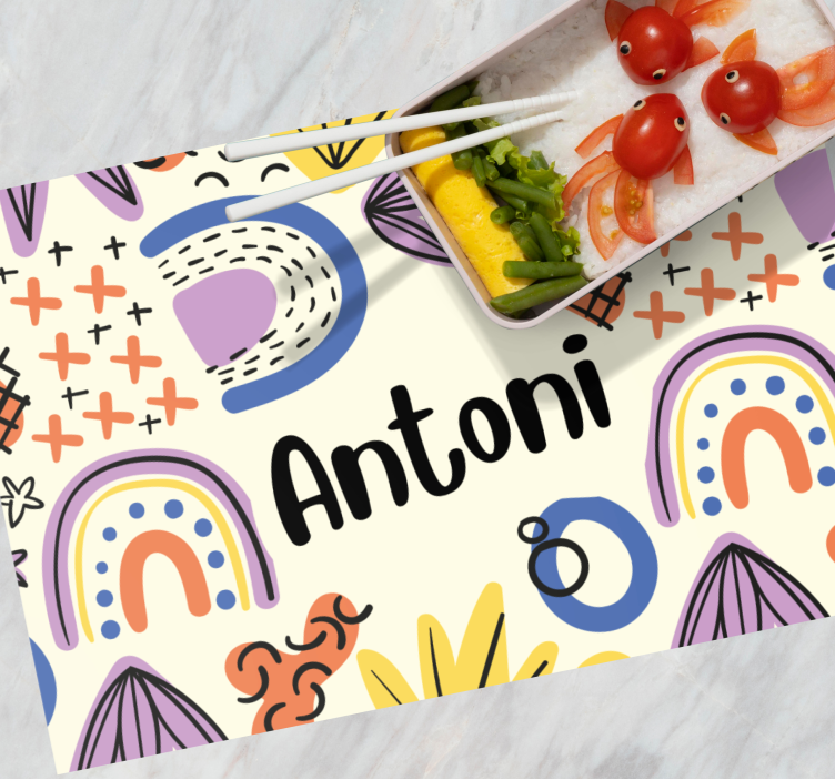 Tischset mit Namen Buntes vintage-muster mit beigem Hintergrund - TenStickers