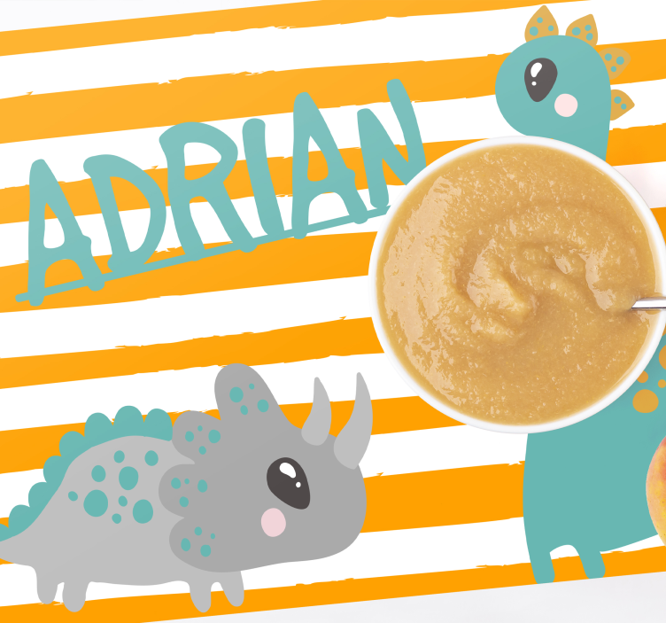 Tischset mit Namen Dinosaurier blau und orange - TenStickers