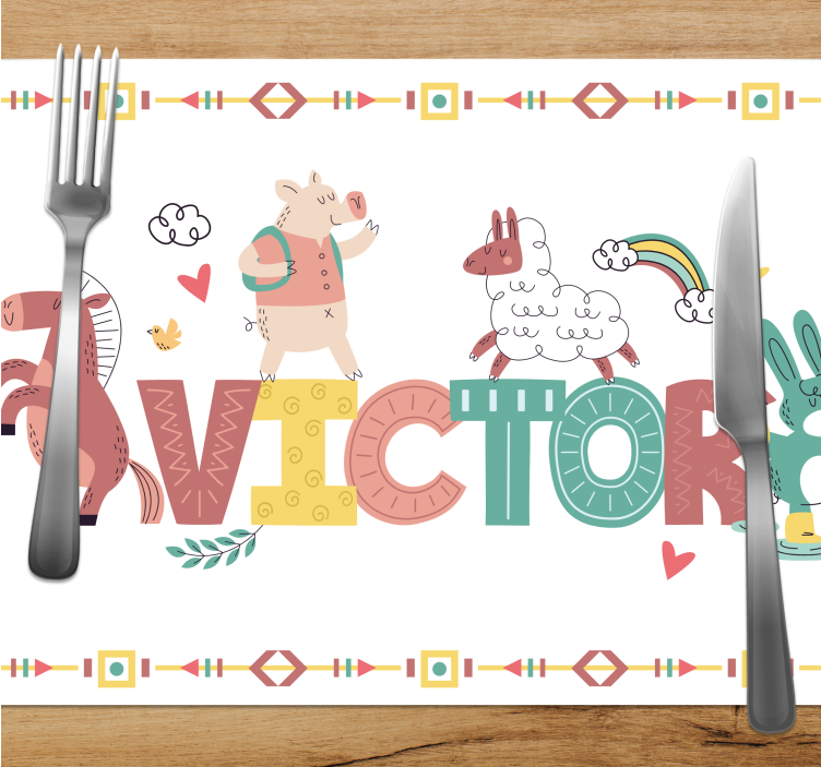 Tischset mit Namen Nutztiere mit anpassbarem Namen - TenStickers