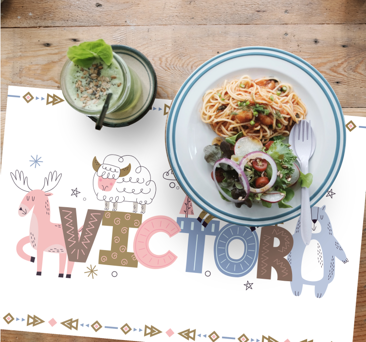 Tischset mit Namen Polarkindertiere mit anpassbarem Namen - TenStickers