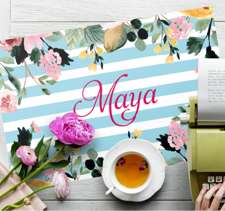 Tischset mit Namen Streifen und blumenbordüre - TenStickers