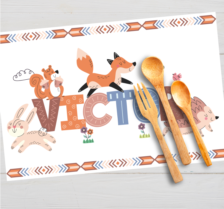 Tischset mit Namen Waldkindertiere mit anpassbarem Namen - TenStickers