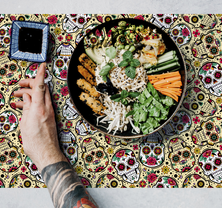 Tischset halloween buntes totenkopf-muster - TenStickers