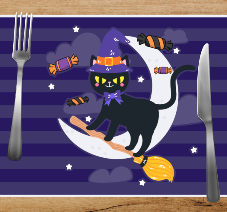 Tischset halloween hexenkatze auf besen - TenStickers