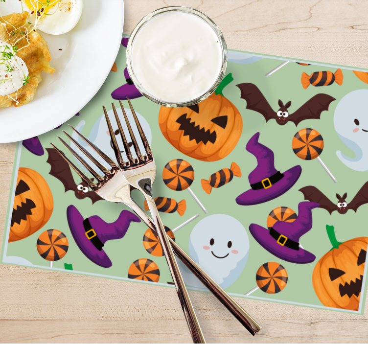 Tischset halloween mit bunten halloween elementen - TenStickers