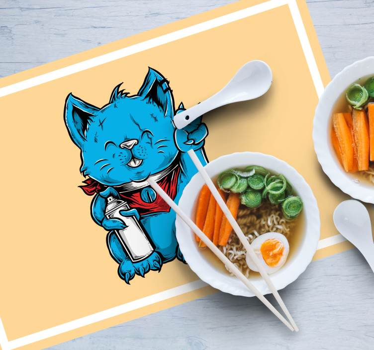 Tischset kinder fröhliche blaue katze - TenStickers
