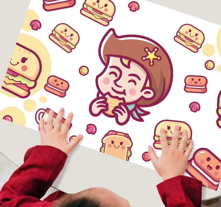 Tischset kinder fröhliches kind genießt burger - TenStickers