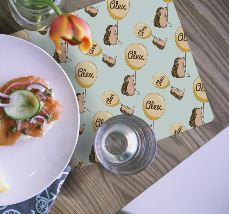 Tischset Kinder igel mit luftballons mit namen - TenStickers
