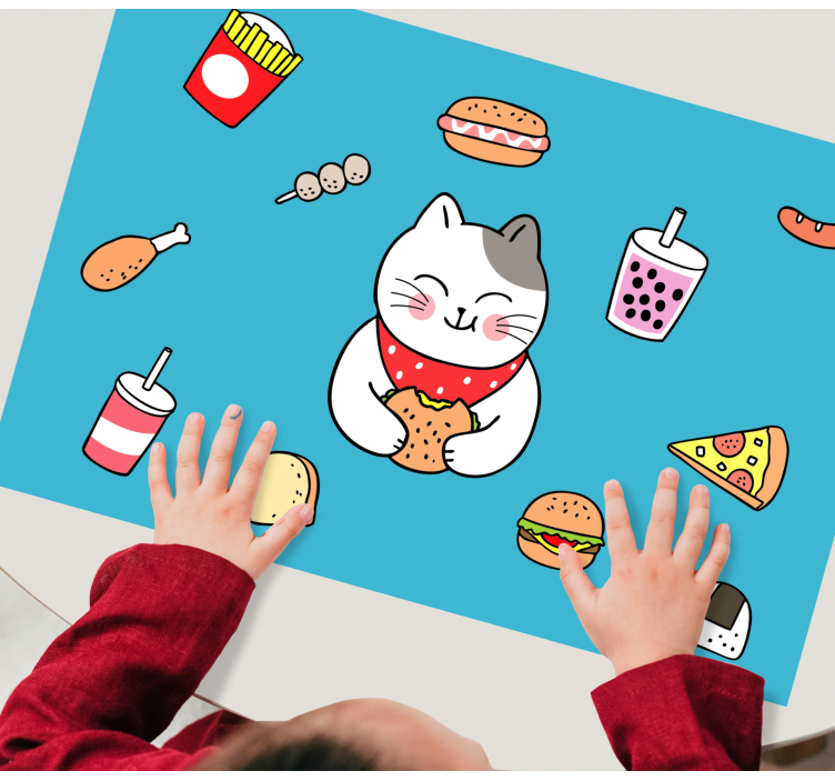 Tischset kinder mit süßer katze beim essen - TenStickers