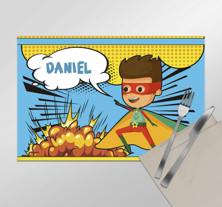 Tischset mit Namen comic Superheld - TenStickers