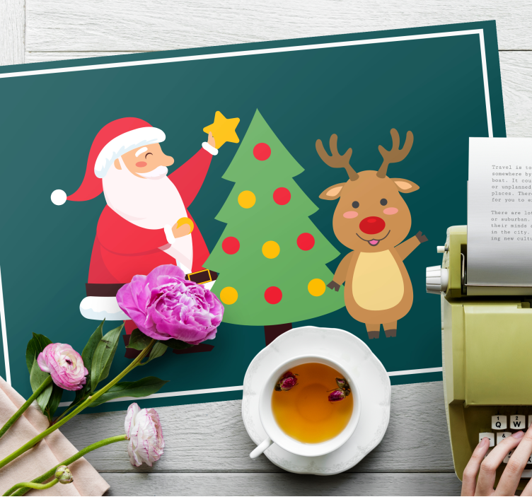 Tischset weihnachten mit santa und rentieren - TenStickers