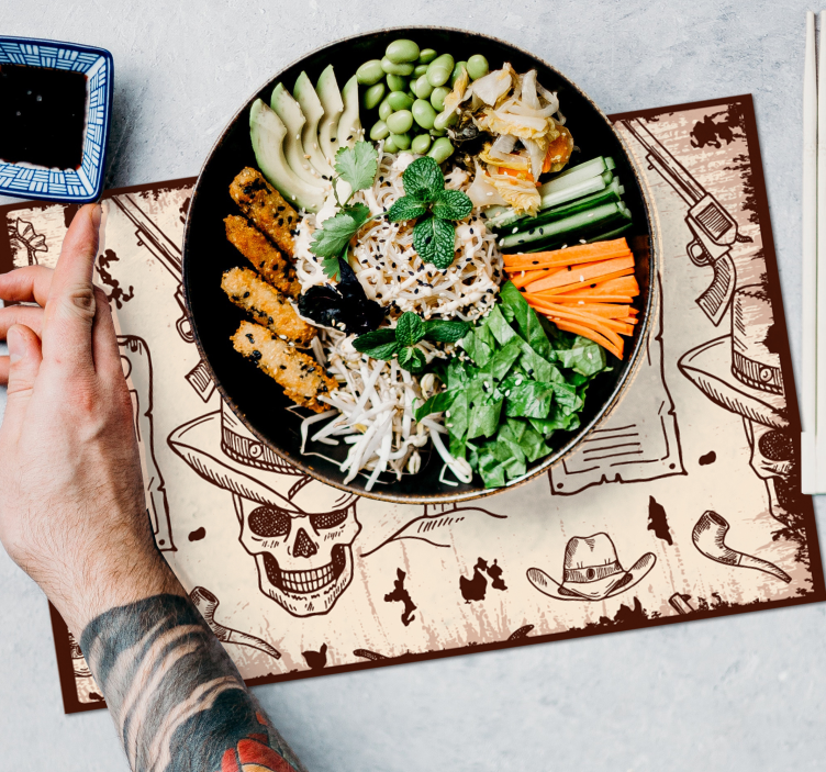 Tischsets originell mit totenkopf und cowboy-motiven - TenStickers