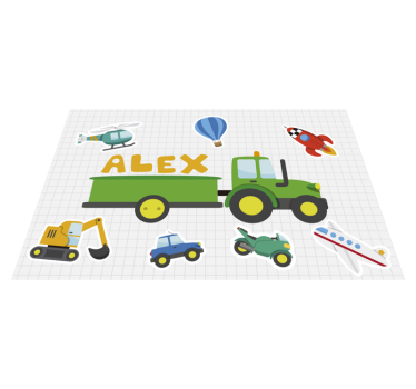Tischset mit Namen und Cartoon-Fahrzeuge - TenStickers