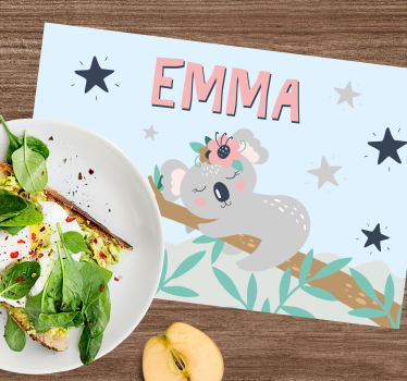 Kinder Tischset Süßer koala für mädchen mit Namen - TenStickers