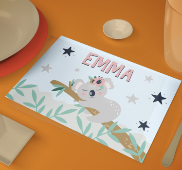 Kinder Tischset Süßer koala für mädchen mit Namen - TenStickers